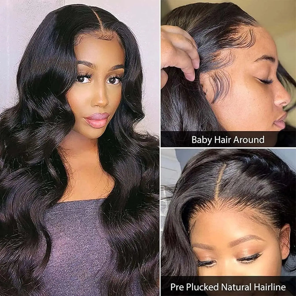 Wholesale Body Wave Style 4X4 Closure Wigs Natural Black Color 180% High Density Brazilian Human Hair Transparent Lace Wigs